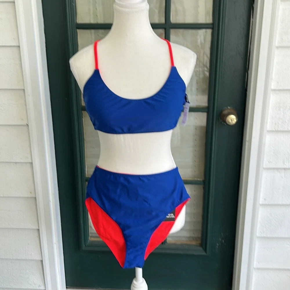 Reversible NWT Blue & Red Women's Swim Halter Top